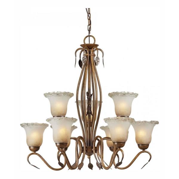 Forte Nine Light Rustic Sienna Umber Ice Glass Up Chandelier 2420-09-41